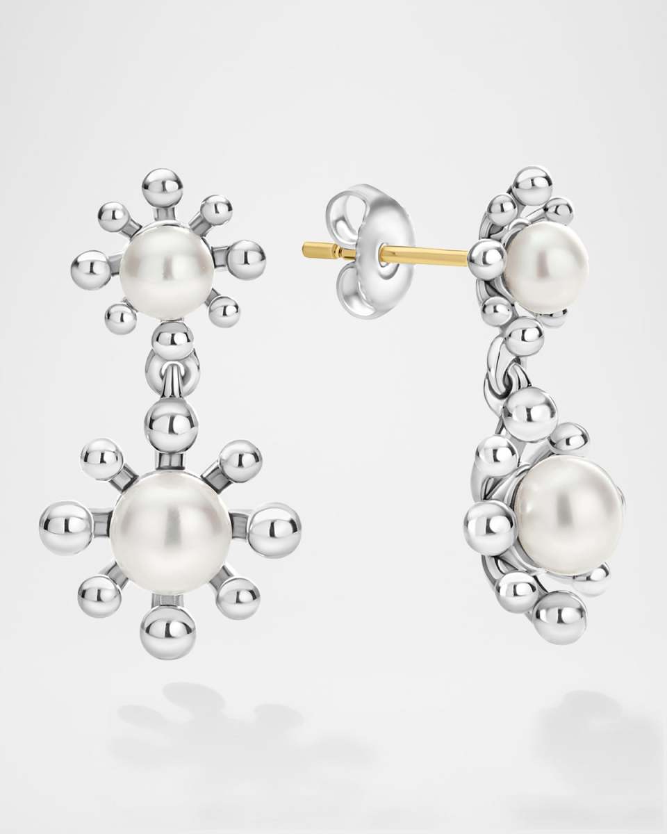 Luna Fleur Floral Pearl Drop Earrings in Sterling Silver